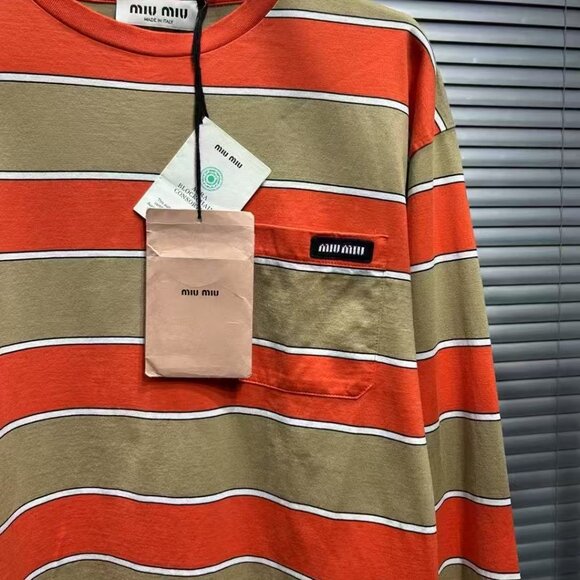 Brand new Miu Miu women's red and gray striped polo long-sleeved T-shirt - Picture 3 of 4